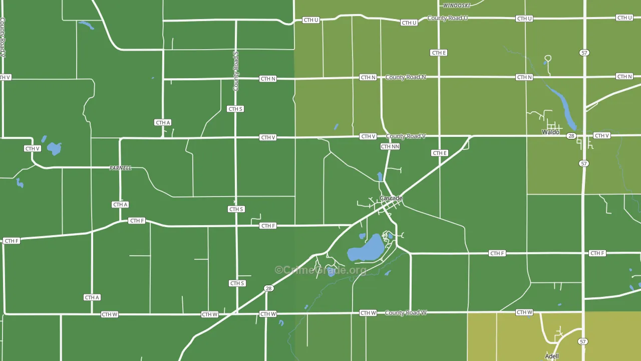 Cascade, WI Map of Vehicle Theft Rates