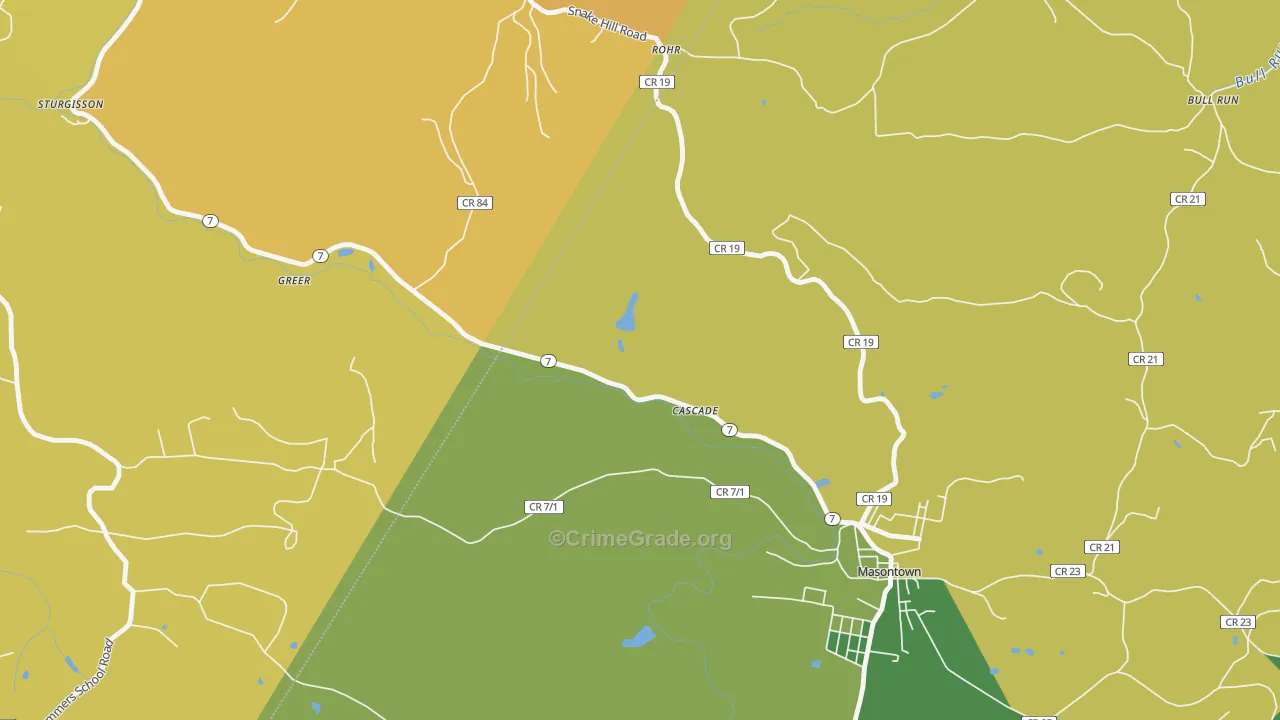 Cascade, WV Map of Vehicle Theft Rates