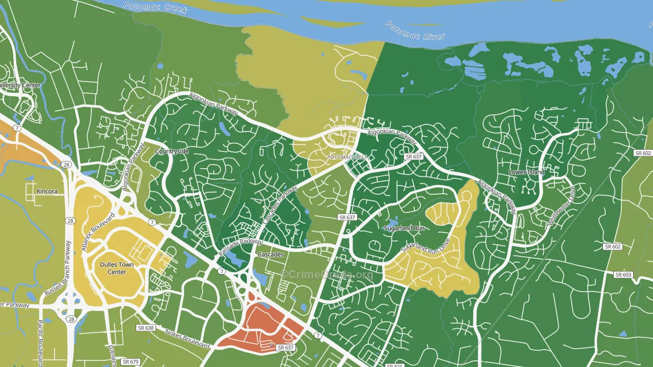 Cascades, VA Map of Vehicle Theft Rates