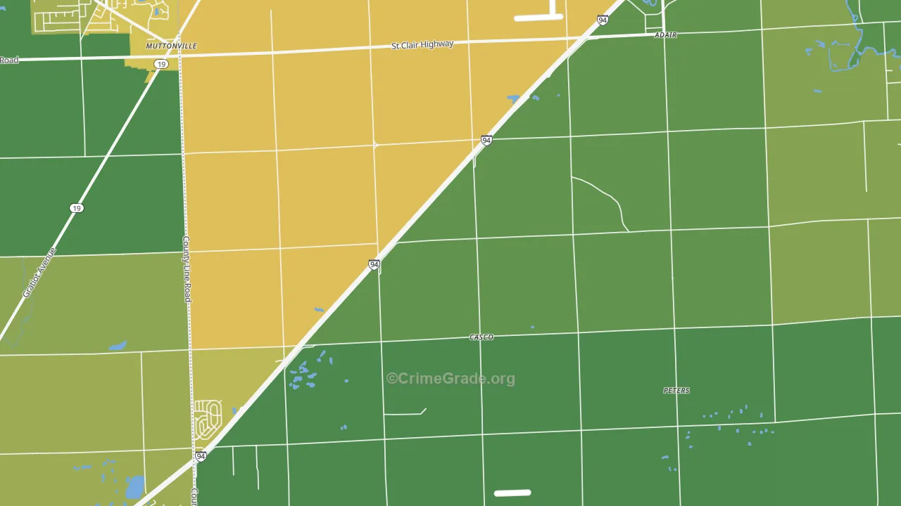 Casco, MI Map of Vehicle Theft Rates