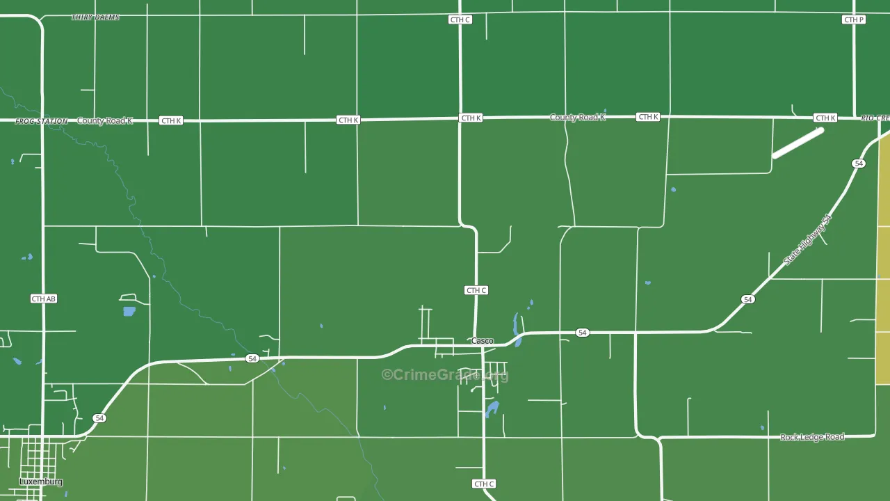 Casco, WI Map of Vehicle Theft Rates