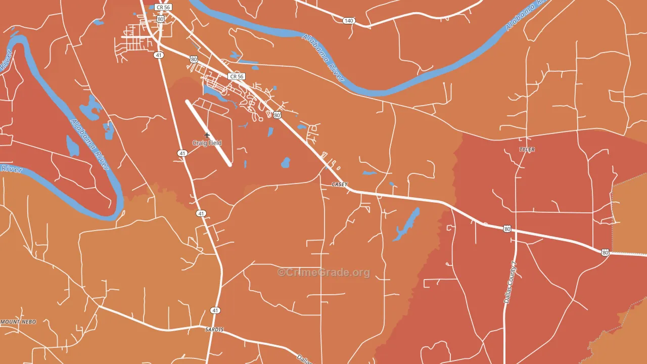 Casey, AL Map of Vehicle Theft Rates