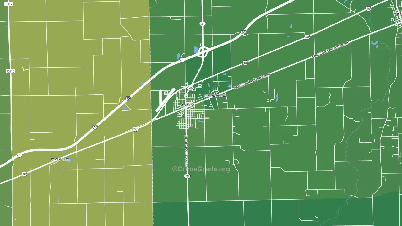 Casey, IL Map of Vehicle Theft Rates