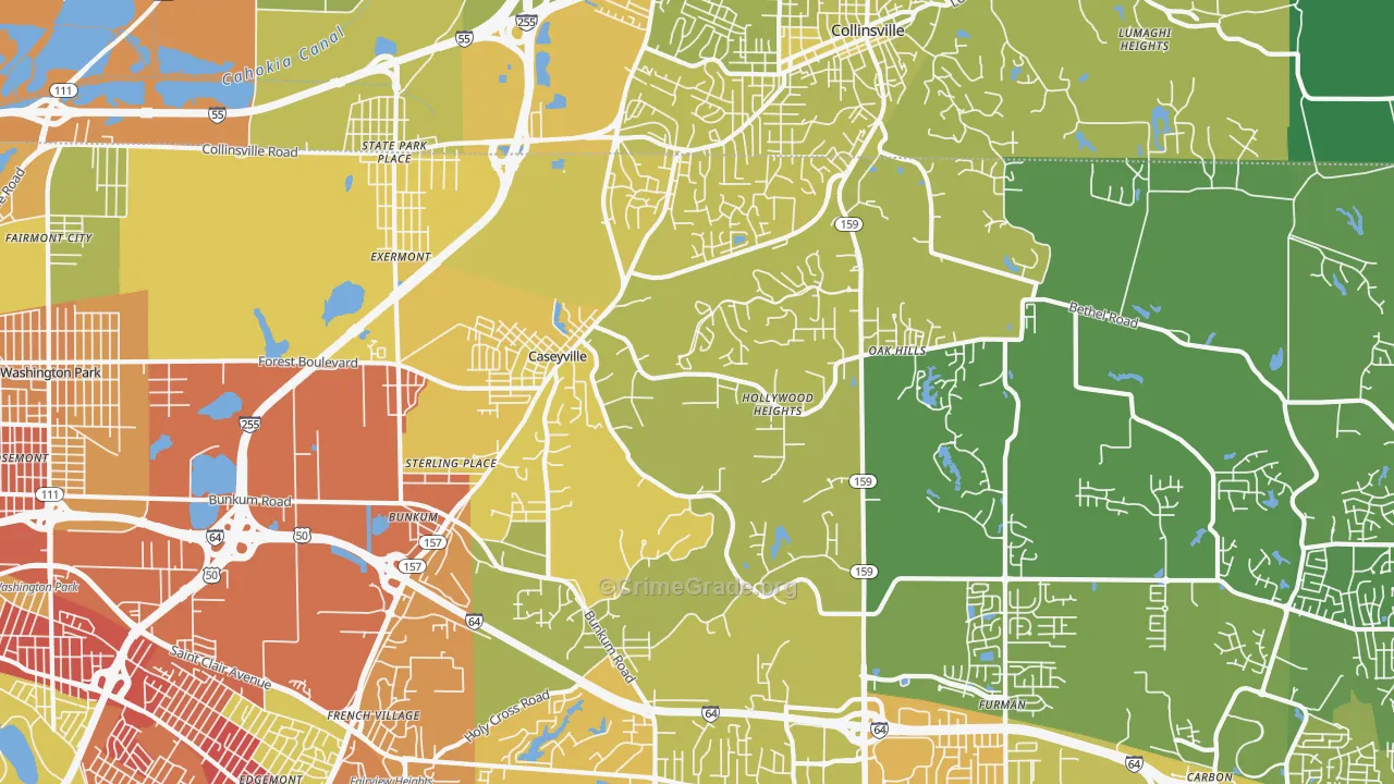 Caseyville, IL Map of Vehicle Theft Rates