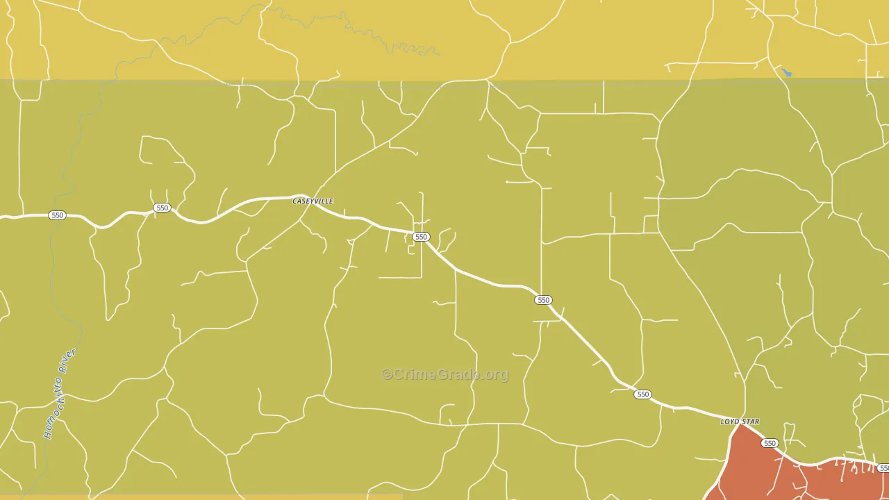Caseyville, MS Map of Vehicle Theft Rates