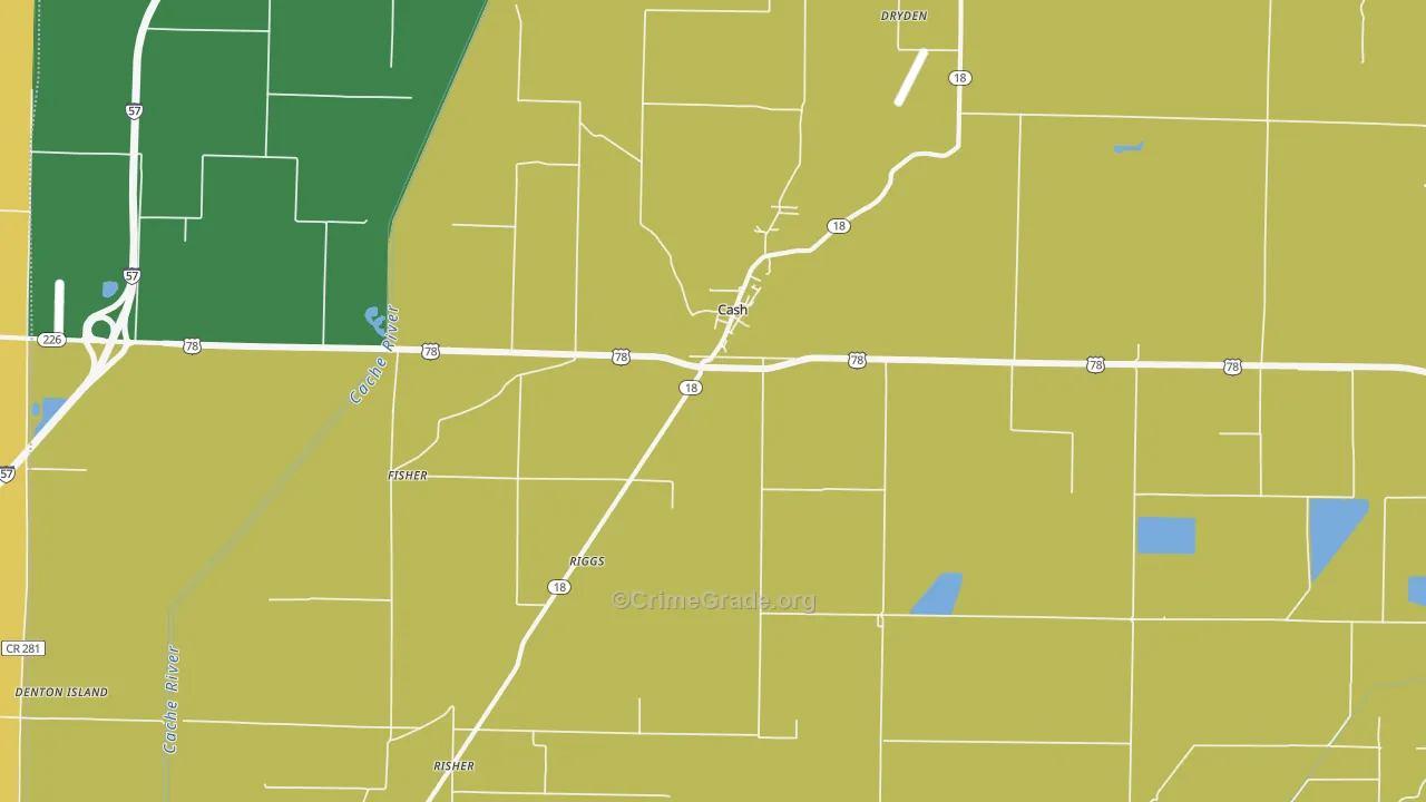 Cash, AR Map of Vehicle Theft Rates