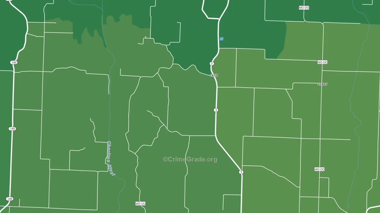 Cash, MO Map of Vehicle Theft Rates