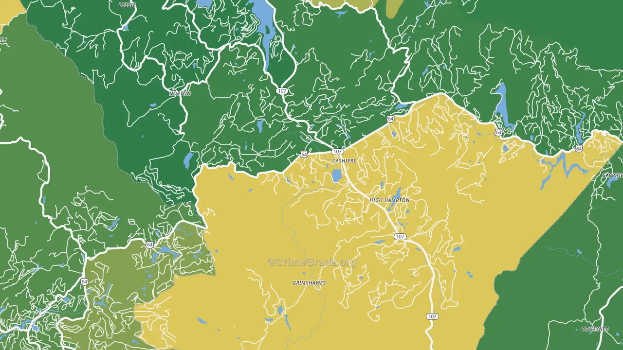 Cashiers, NC Map of Vehicle Theft Rates