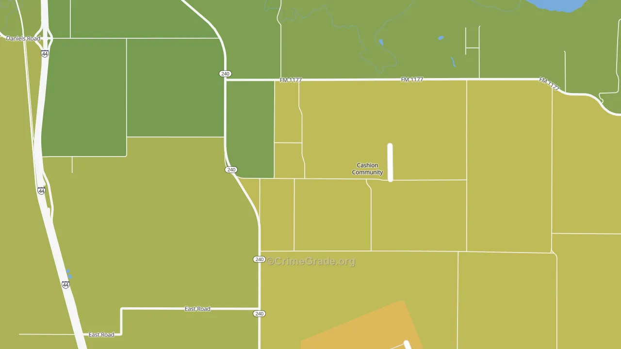 Cashion Community, TX Map of Vehicle Theft Rates