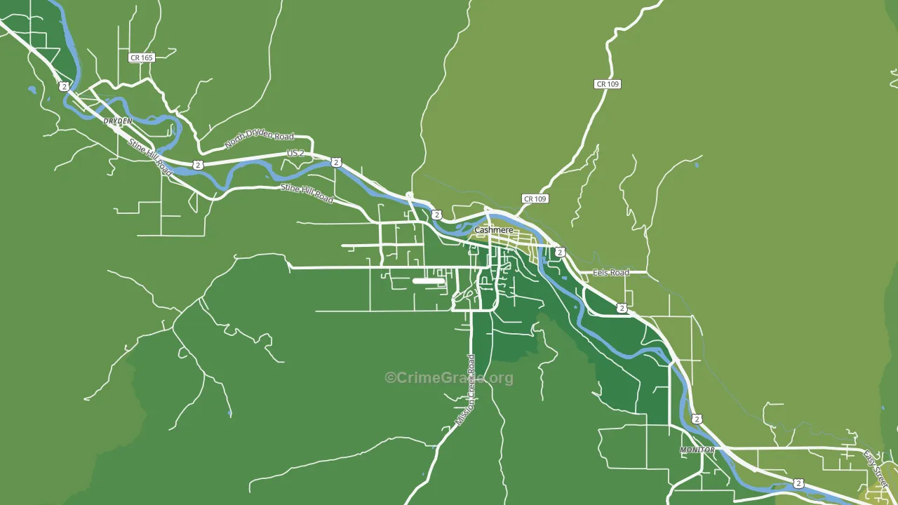 Cashmere, WA Map of Vehicle Theft Rates