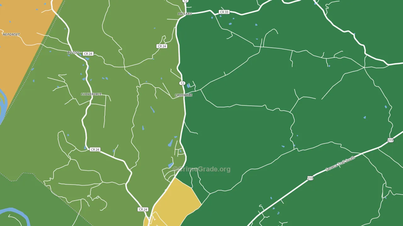 Cashmere, WV Map of Vehicle Theft Rates