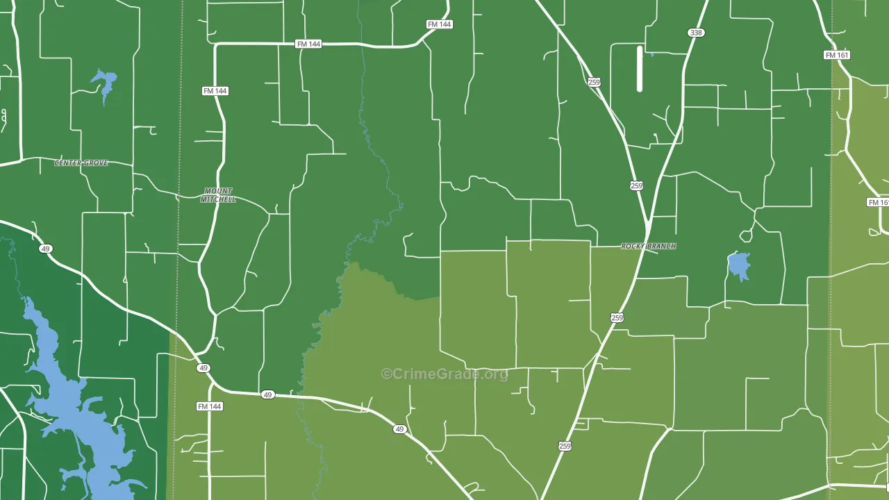 Cason, TX Map of Vehicle Theft Rates