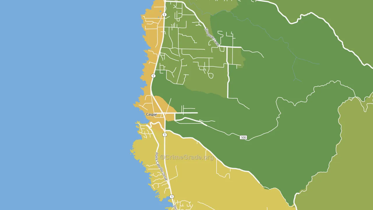 Caspar, CA Map of Vehicle Theft Rates