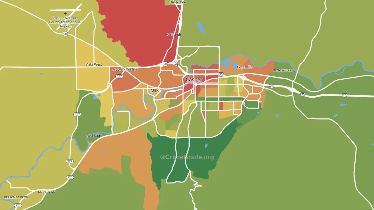 Casper, WY Map of Vehicle Theft Rates