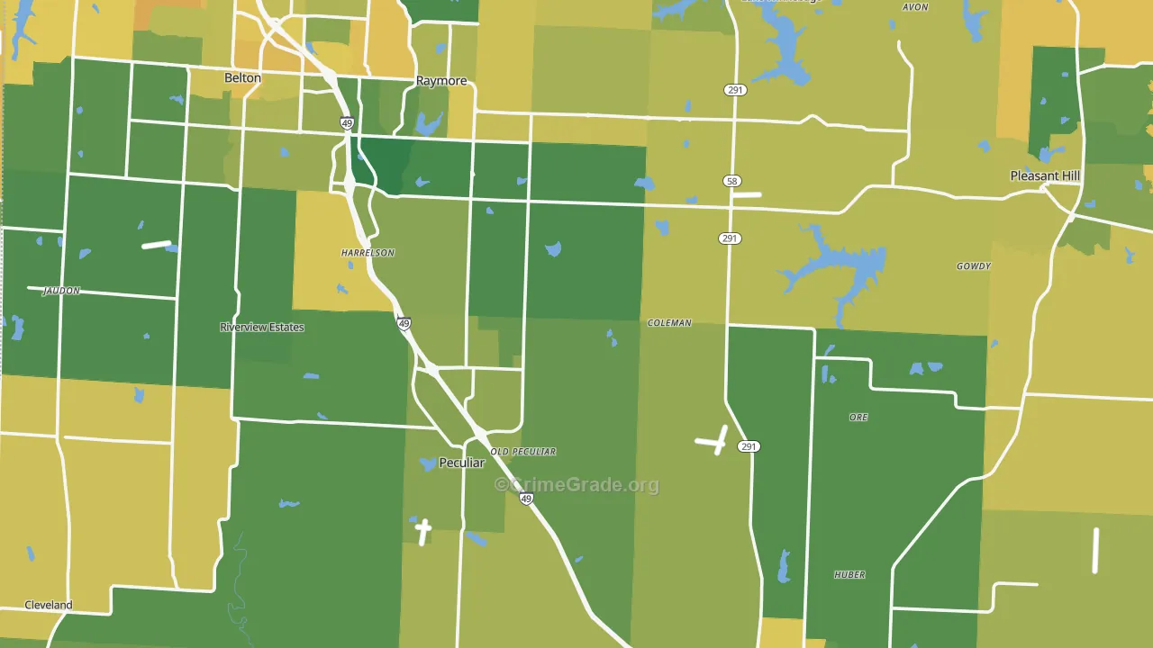 Cass County, MO Map of Vehicle Theft Rates