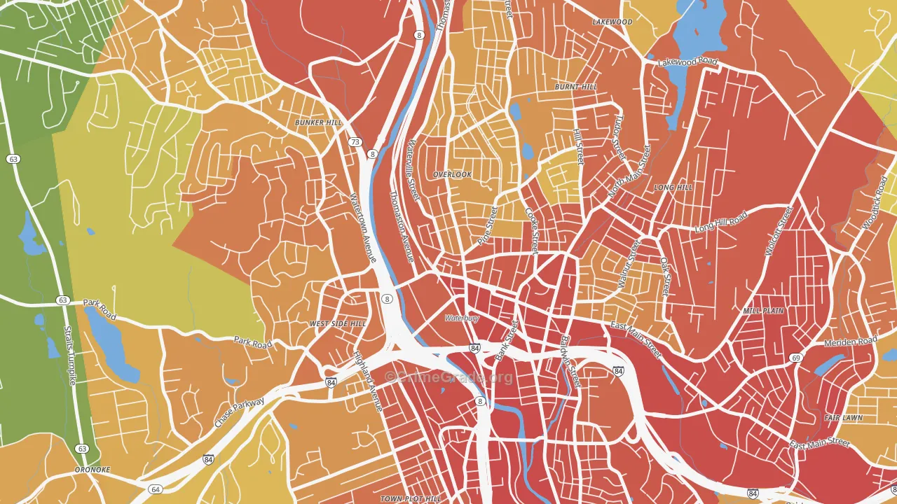 Cass Gilbert, Waterbury, CT Map of Vehicle Theft Rates