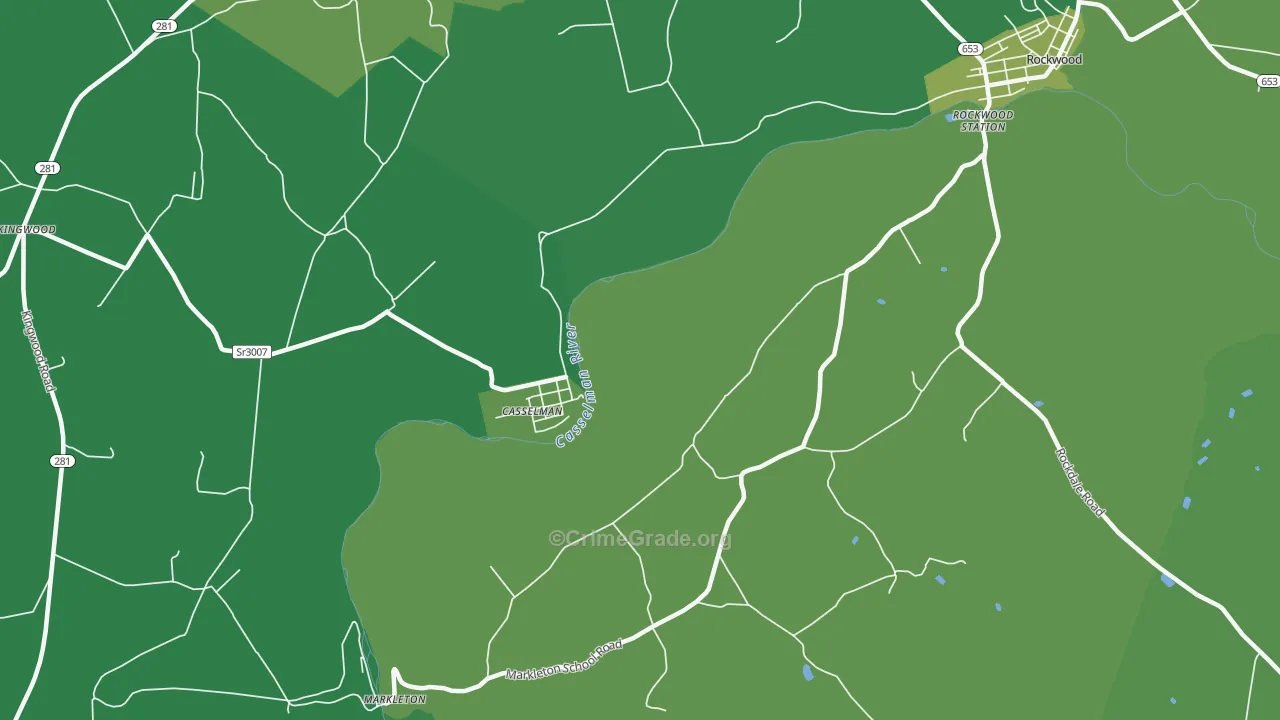 Casselman, PA Map of Vehicle Theft Rates
