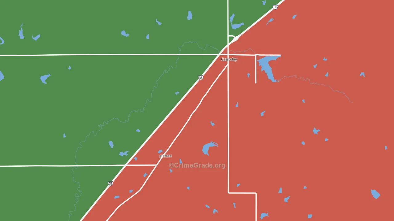 Cassoday, KS Map of Vehicle Theft Rates