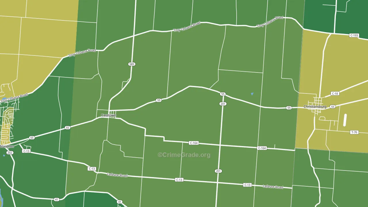 Casstown, OH Map of Vehicle Theft Rates