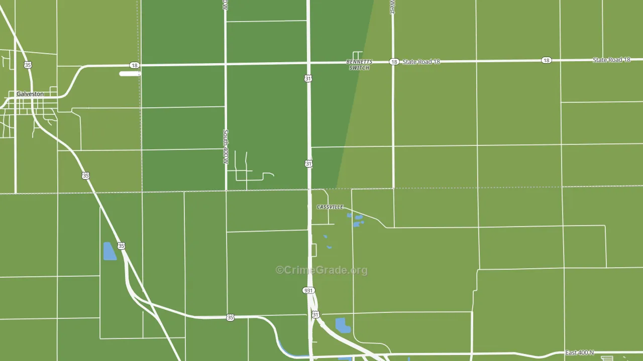 Cassville, IN Map of Vehicle Theft Rates