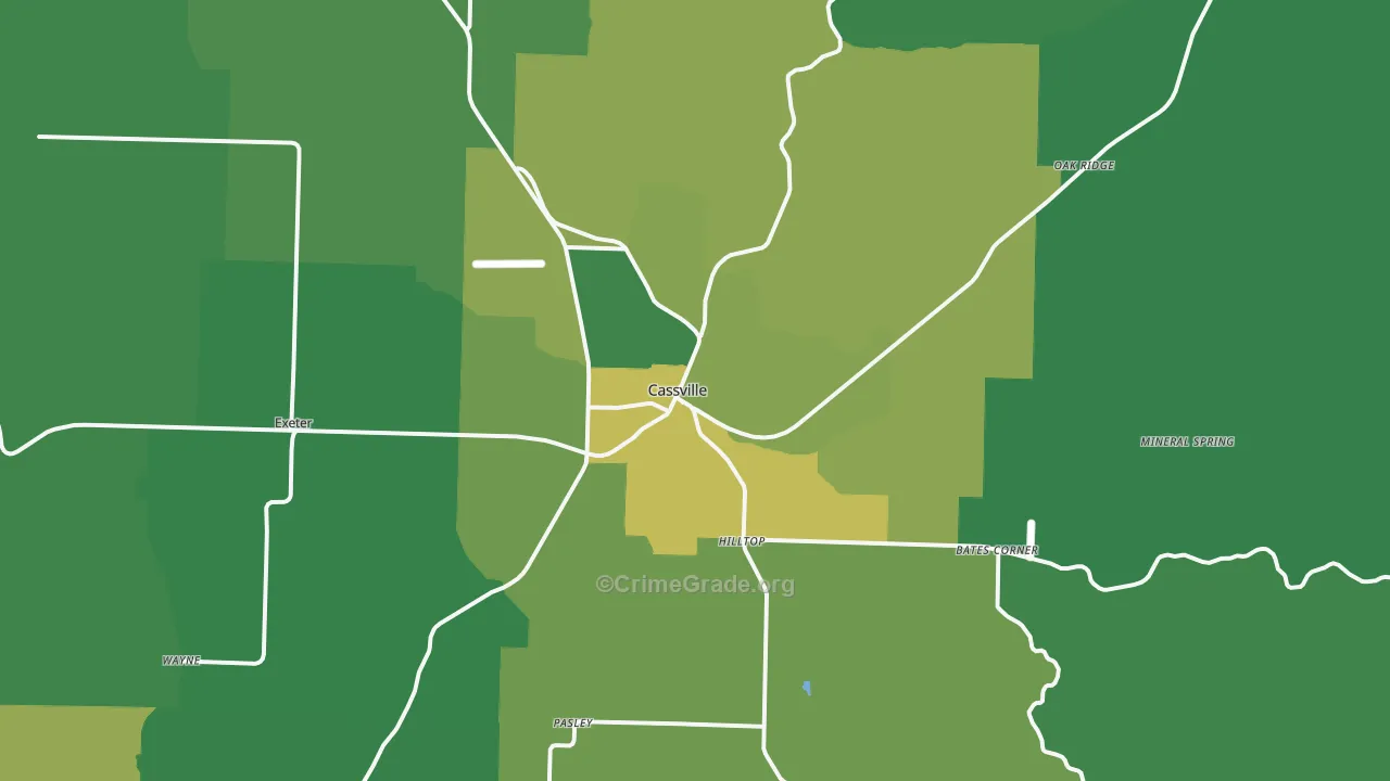 Cassville, MO Map of Vehicle Theft Rates
