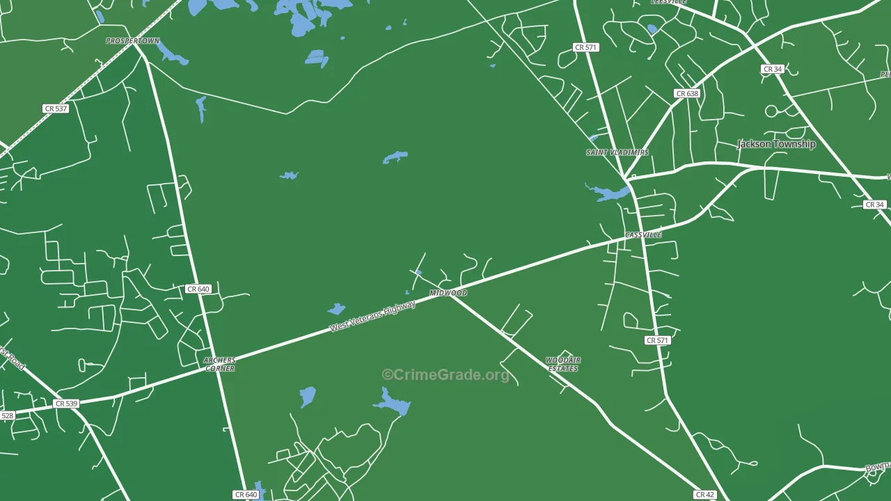 Cassville, NJ Map of Vehicle Theft Rates