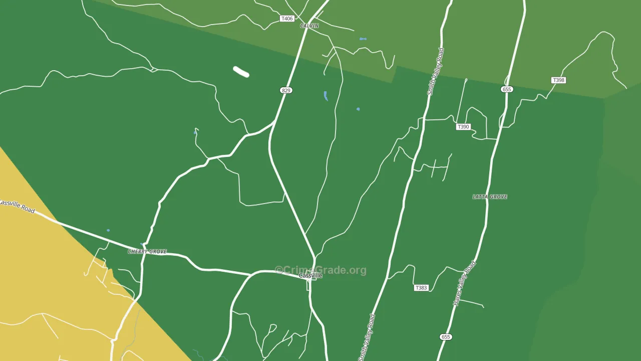 Cassville, PA Map of Vehicle Theft Rates