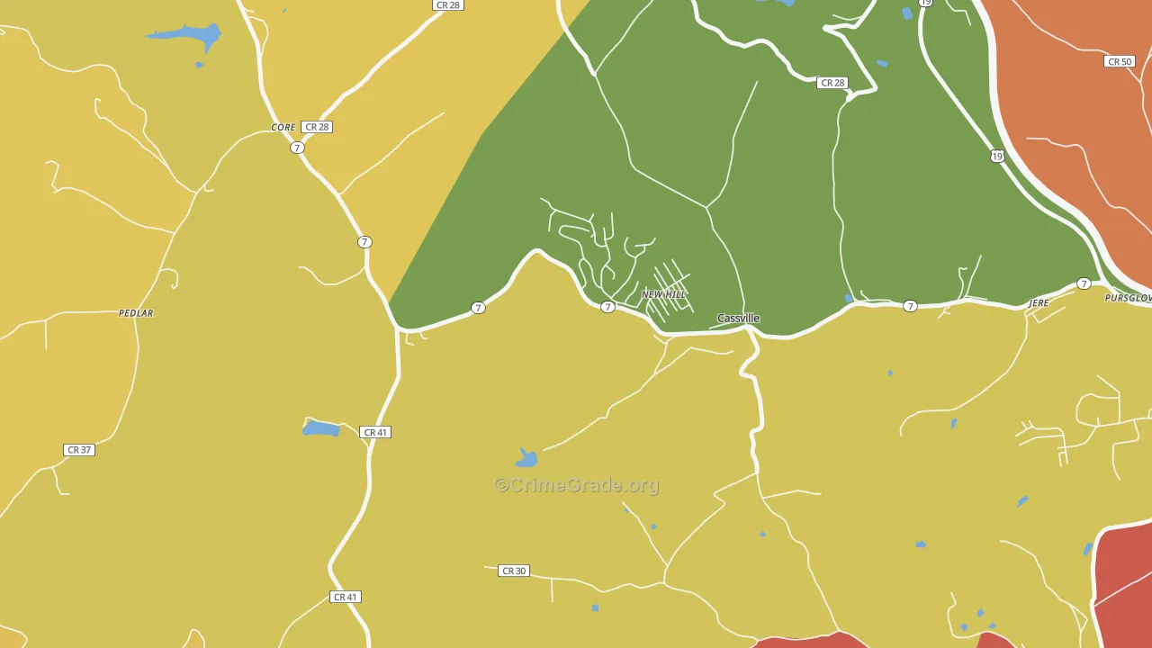 Cassville, WV Map of Vehicle Theft Rates