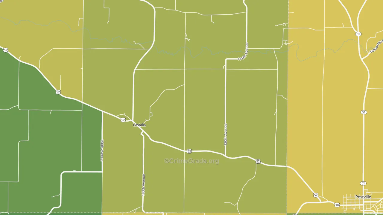 Castalia, IA Map of Vehicle Theft Rates