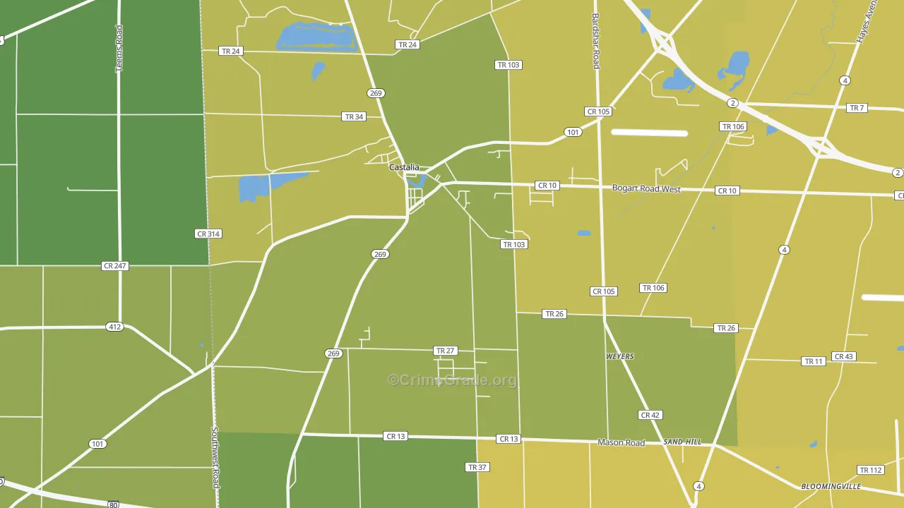 Castalia, OH Map of Vehicle Theft Rates