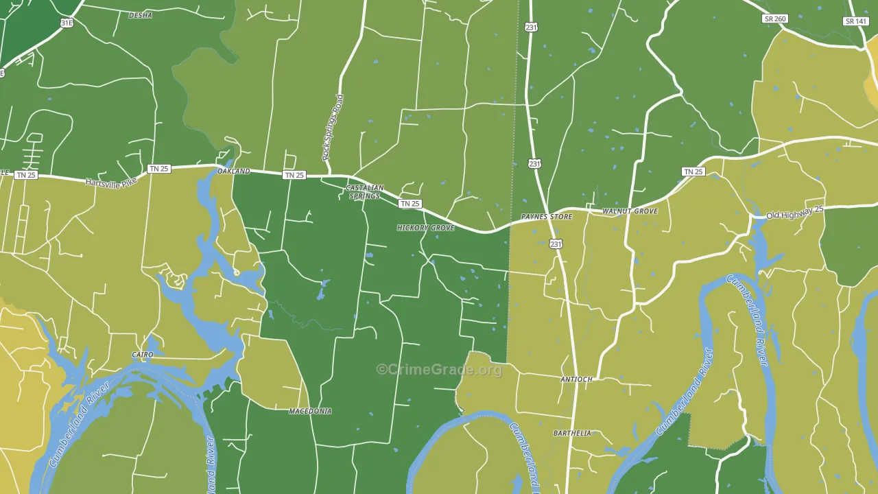 Castalian Springs, TN Map of Vehicle Theft Rates