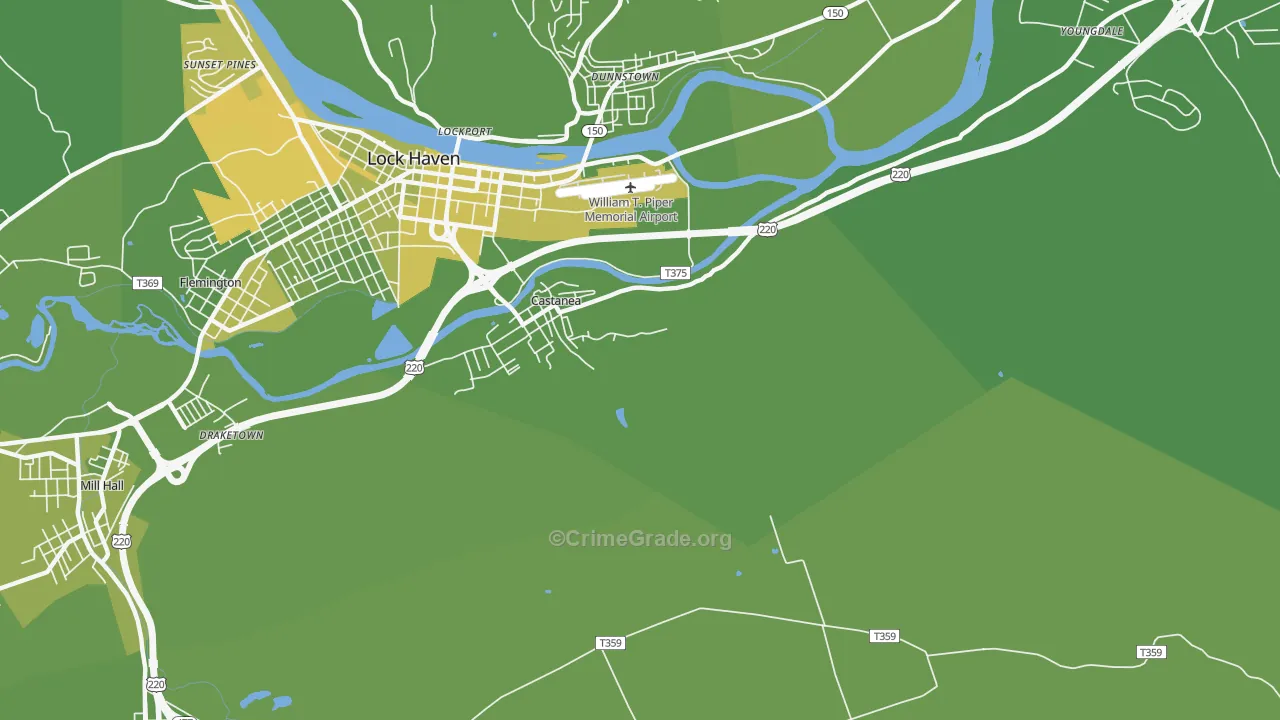 Castanea, PA Map of Vehicle Theft Rates