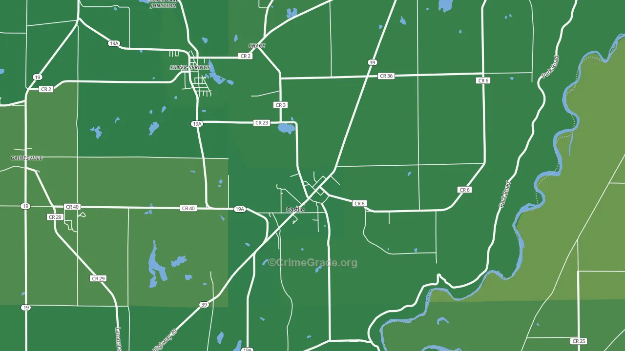 Castile, NY Map of Vehicle Theft Rates