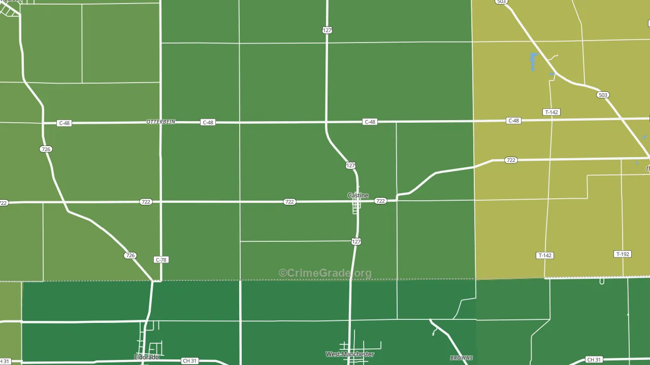 Castine, OH Map of Vehicle Theft Rates