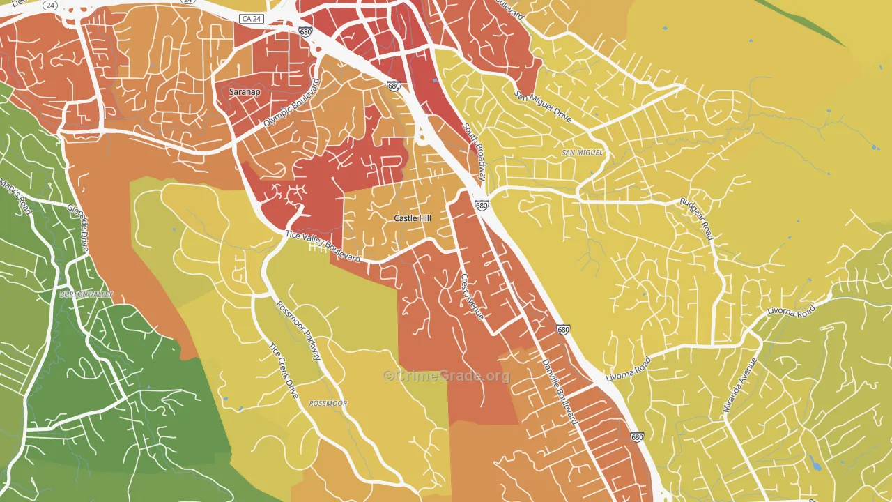 Castle Hill, CA Map of Vehicle Theft Rates