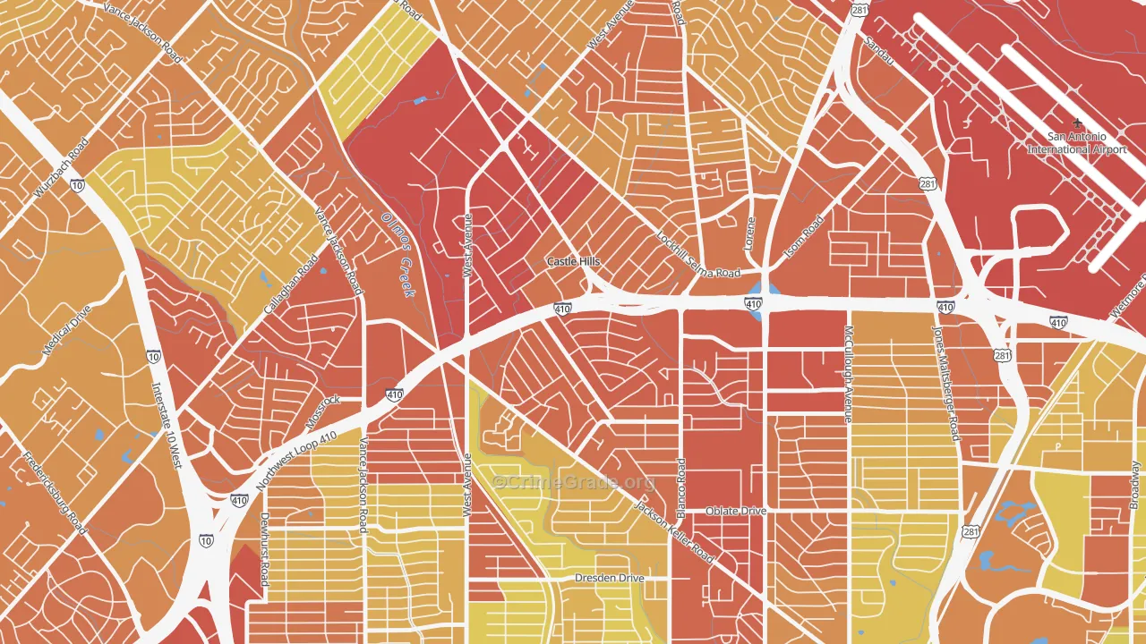 Castle Hills, TX Map of Vehicle Theft Rates