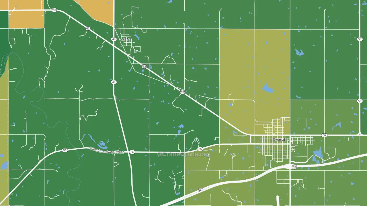 Castle, OK Map of Vehicle Theft Rates