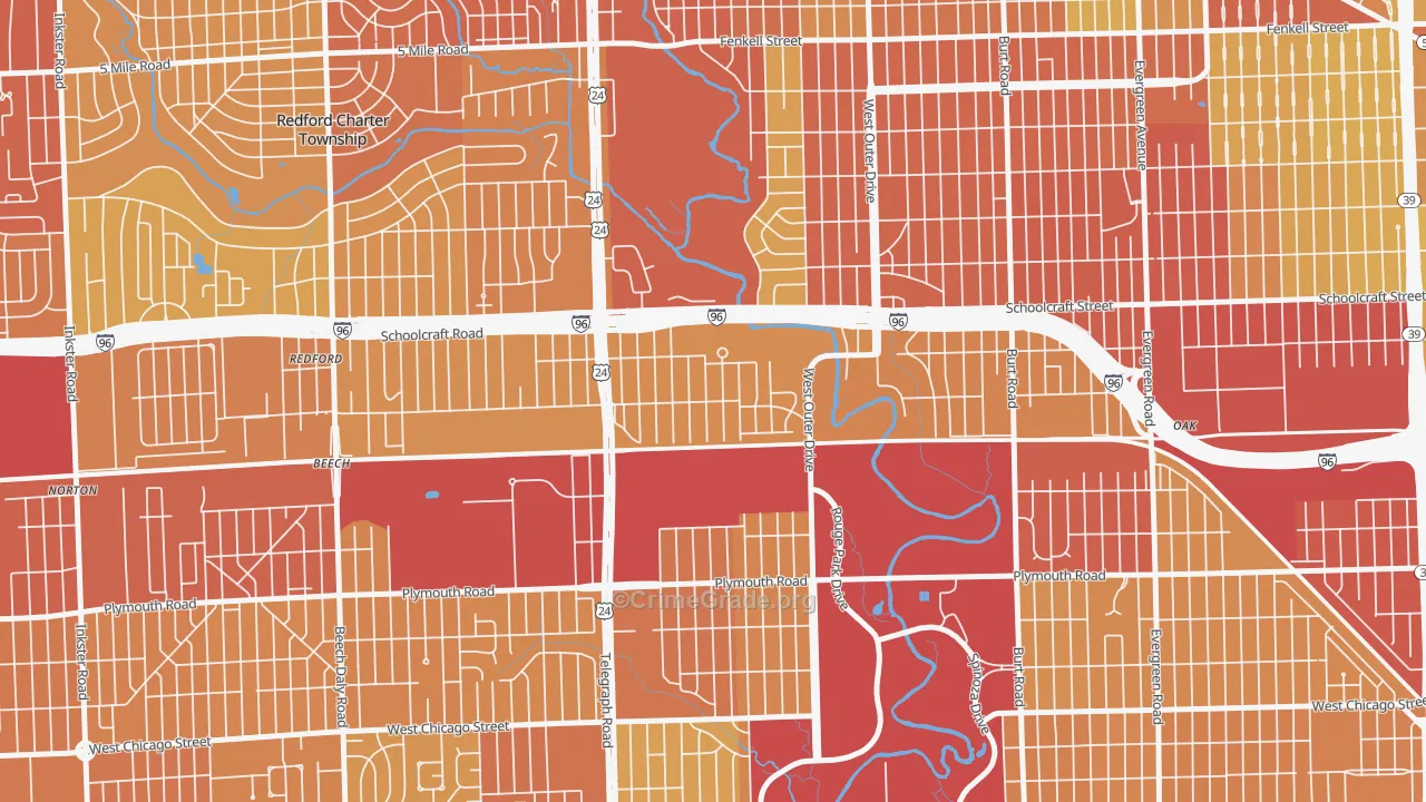 Castle Rouge, Detroit, MI Map of Vehicle Theft Rates