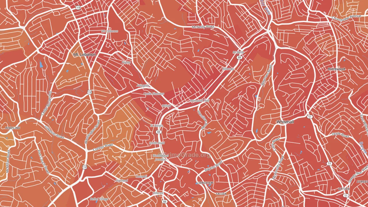 Castle Shannon, PA Map of Vehicle Theft Rates