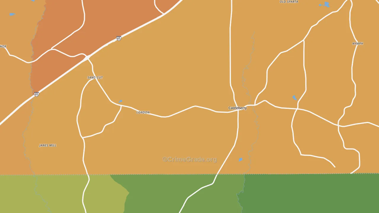Castleberry, AL Map of Vehicle Theft Rates