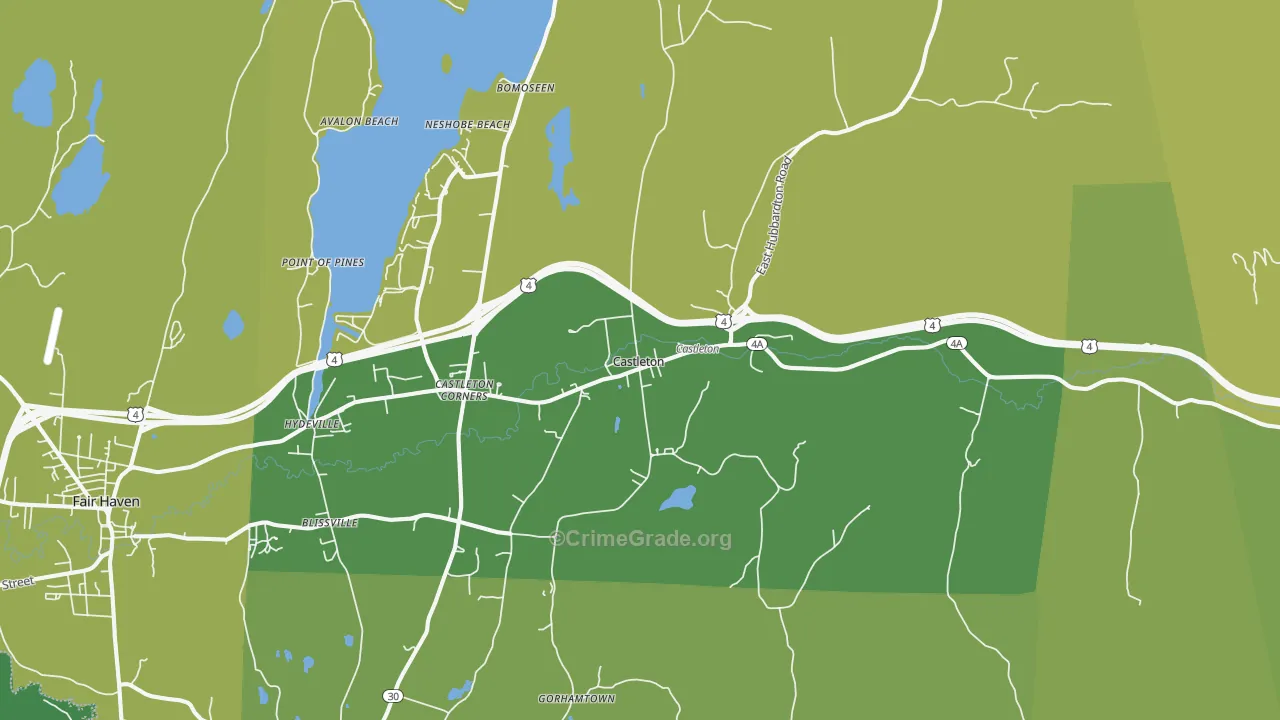Castleton, VT Map of Vehicle Theft Rates