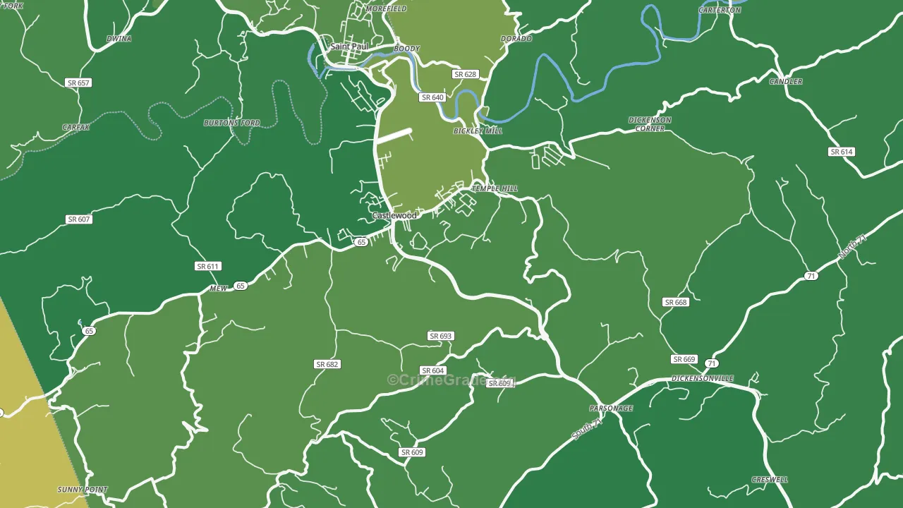 Castlewood, VA Map of Vehicle Theft Rates