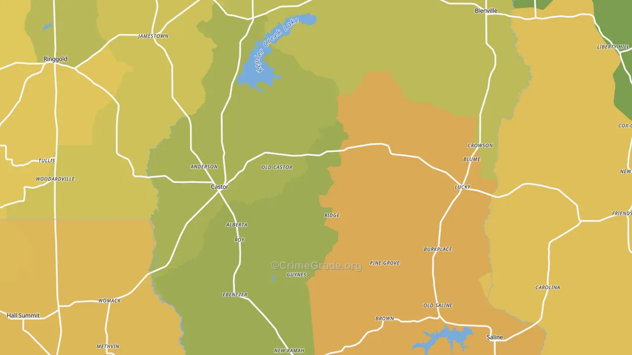 Castor, LA Map of Vehicle Theft Rates