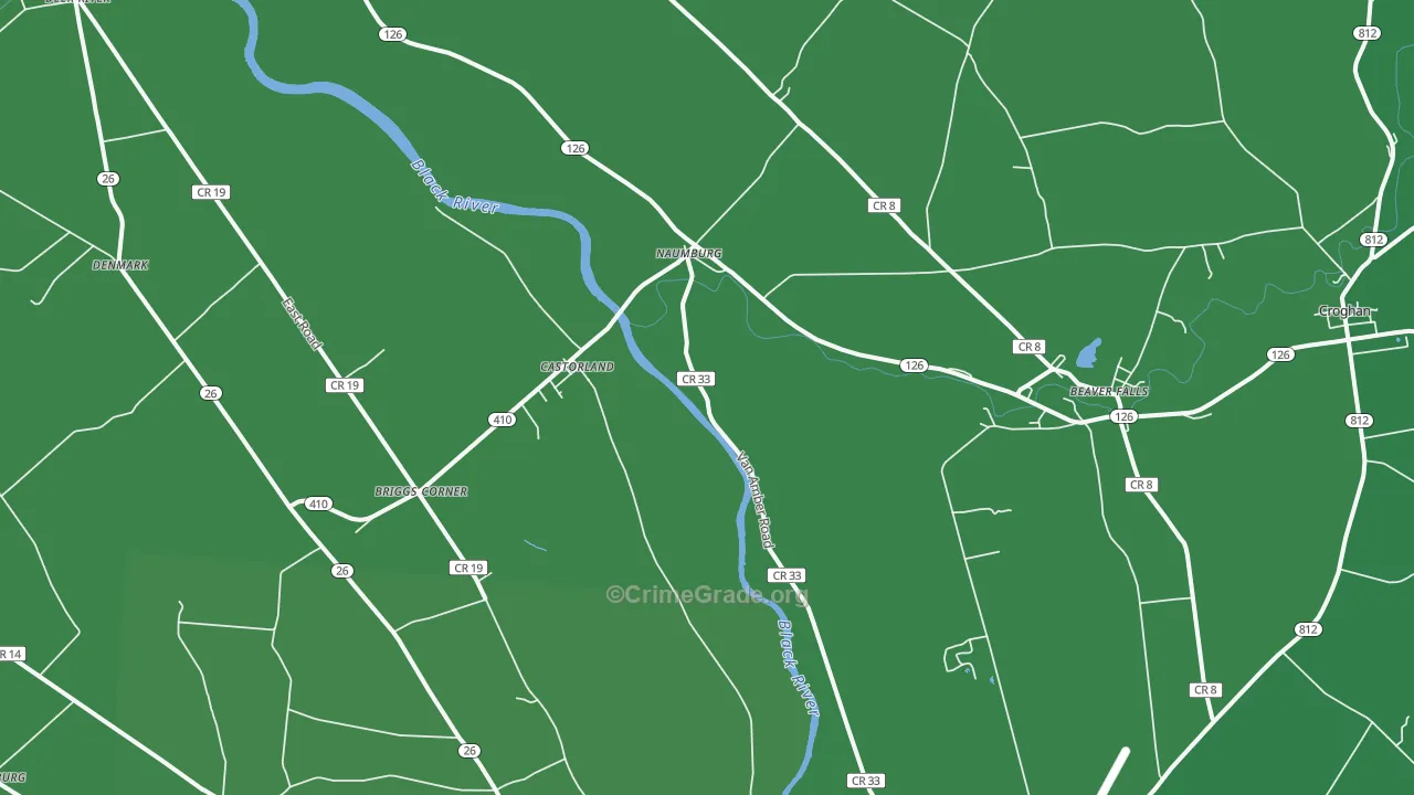 Castorland, NY Map of Vehicle Theft Rates