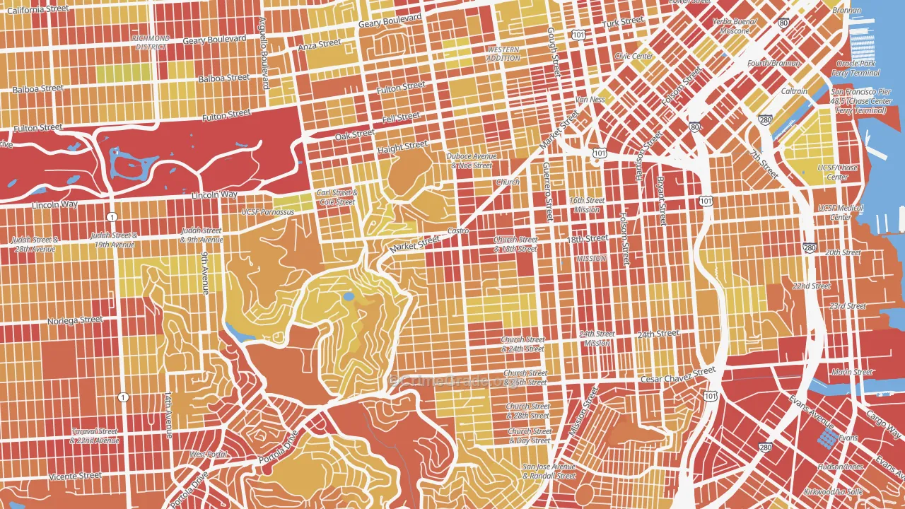 Castro-Upper Market, San Francisco, CA Map of Vehicle Theft Rates