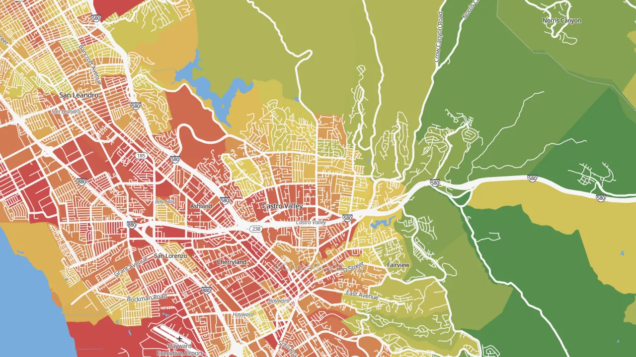 Castro Valley, CA Map of Vehicle Theft Rates