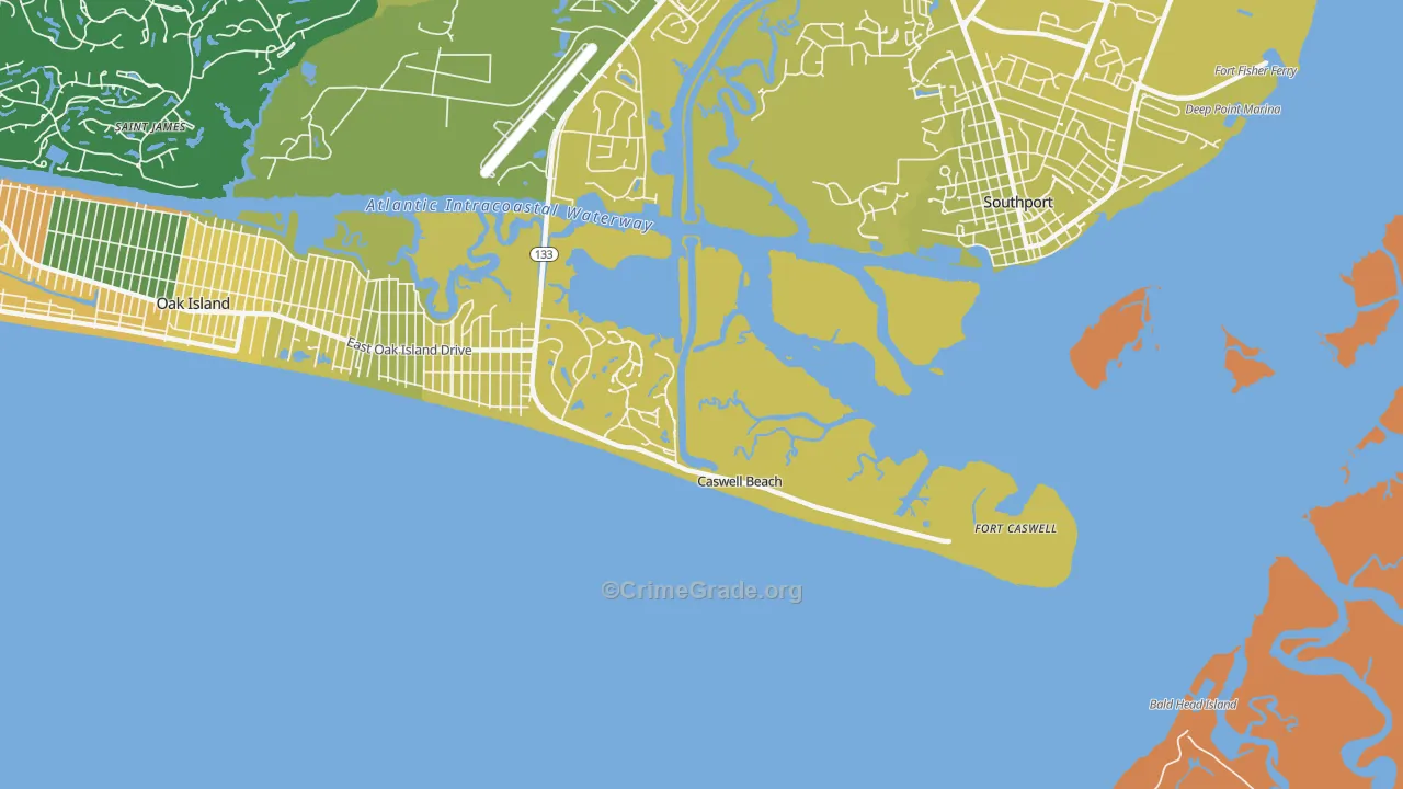 Caswell Beach, NC Map of Vehicle Theft Rates