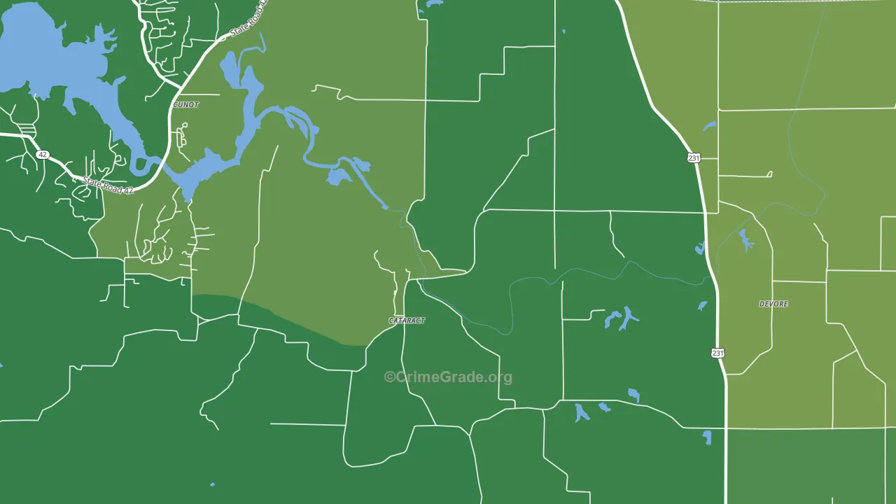 Cataract, IN Map of Vehicle Theft Rates