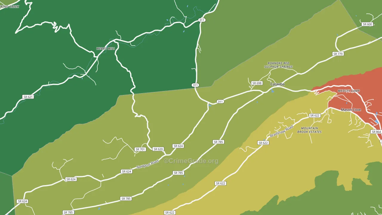 Catawba, VA Map of Vehicle Theft Rates