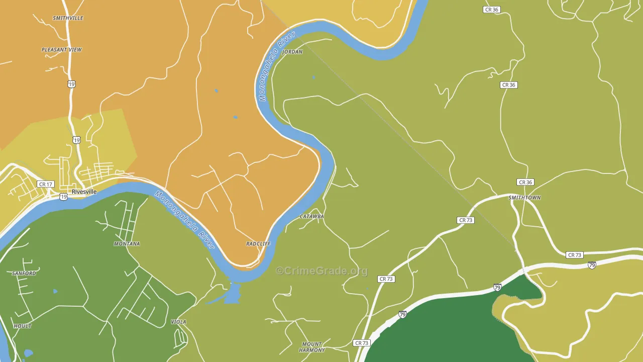 Catawba, WV Map of Vehicle Theft Rates
